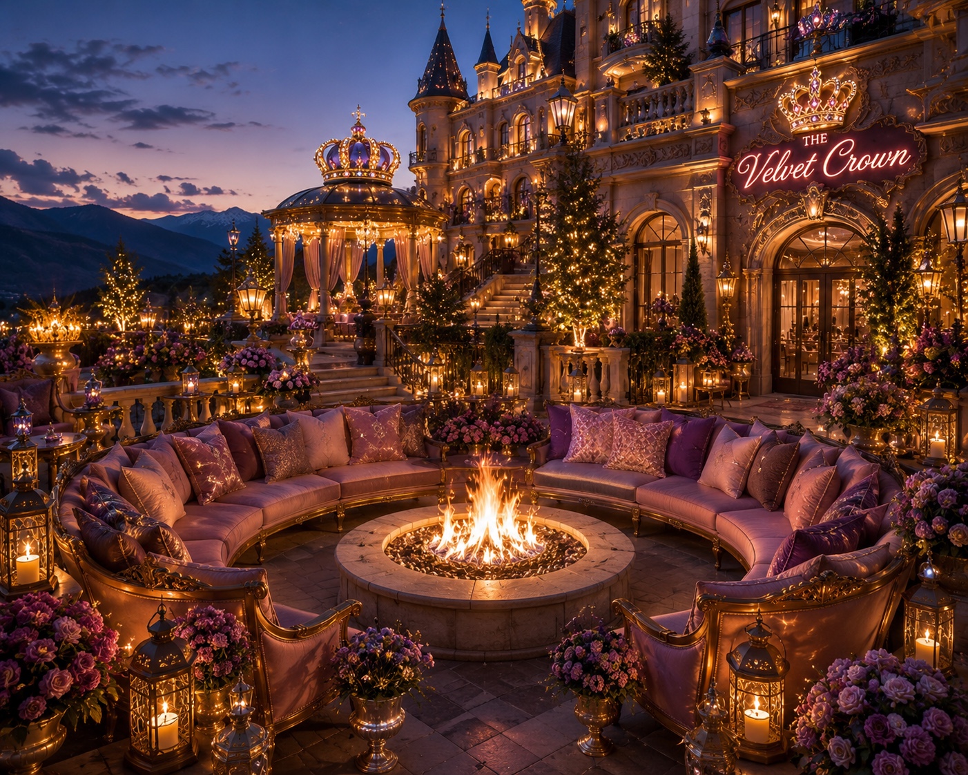 The candlelit terrace at The Velvet Crown